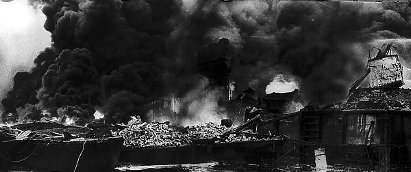 Prices Candle and Nightlight factory fire December 1944 which was hit by flying
