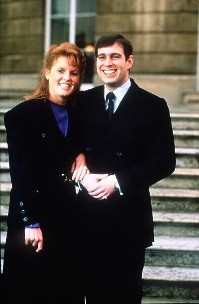 Prince Andrew with Sarah Ferguson on the announcement of their engagement March