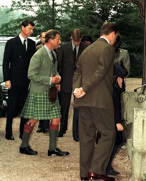 Prince Charles arriving with sons for memorial service at Crathie near Balmoral in