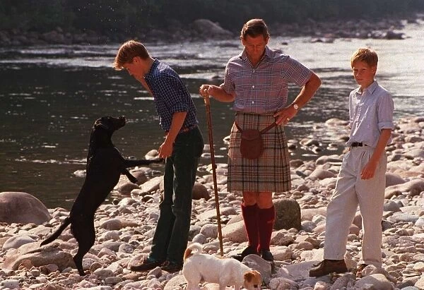 Prince Charles at Balmoral Estate in Scotland with his two sons Prince William (left
