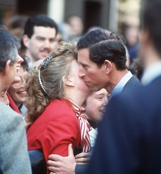 Prince Charles kissing girl on walkabout at the Glasgow Garden Festival 1988