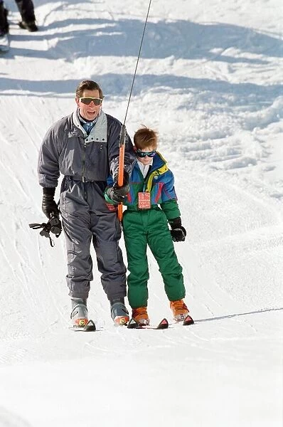 Prince Charles and Prince Harry during a skiing holiday in Klosters, Switzerland
