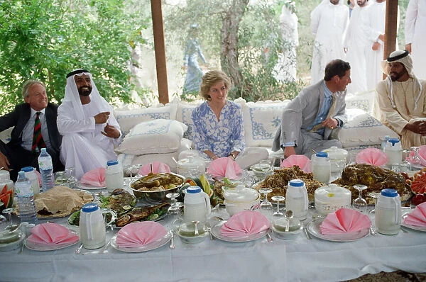 Prince Charles and Princess Diana attend a picnic in the desert at Al Ain