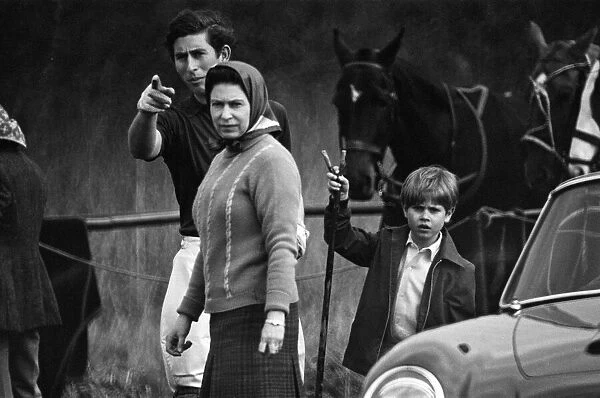 Prince Charles, Queen Elizabeth II and Prince Edward at Windsor Great Park, Berkshire