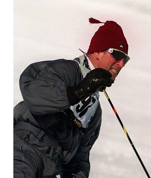Prince Charles in ski race at Klosters where he is on holiday with Prince Harry January