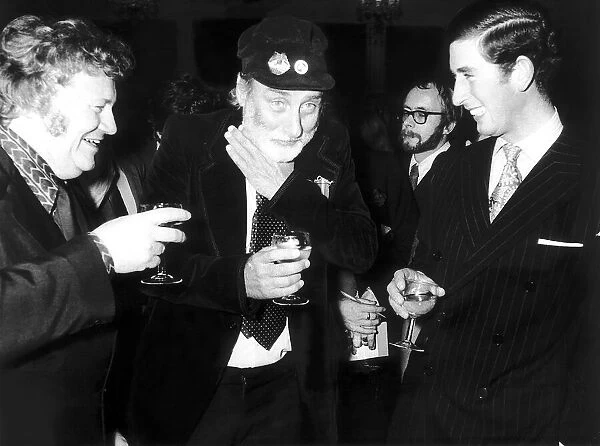 Prince Charles and Spike Milligan with Harry Secombe November 1973 at a party to launch