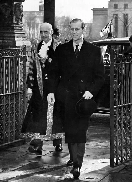 Prince Philip, Duke of Edinburgh arriving at Aberdare Hall. 1st December 1954