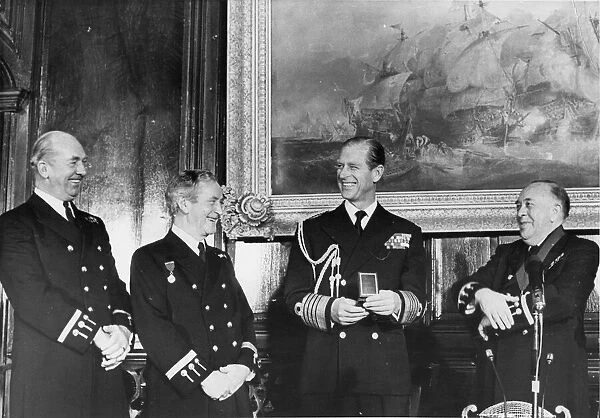 Prince Philip, Duke of Edinburgh, at Trinity House, on the right is Captain C W Cottew