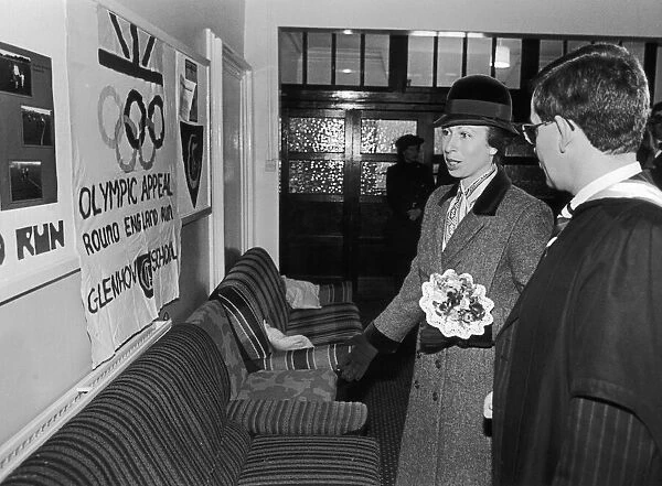 Princess Anne admires the Glenhow School Olympic appeal poster during here tour of
