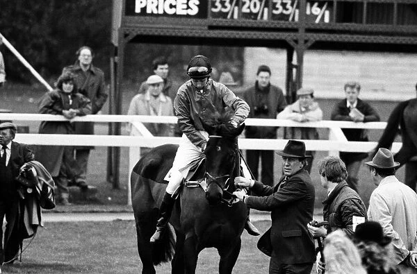 Princess Anne races at Newbury Racecourse, Berkshire. She is pictured alongside her