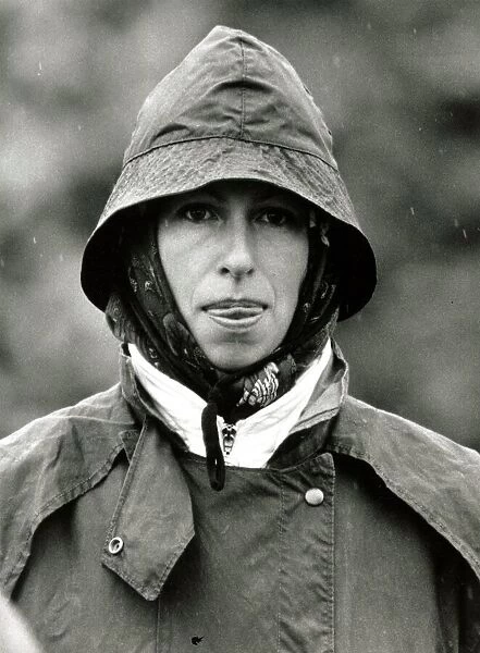 Princess Anne in Wet Weather Rainy rain hood up Windsor Horse Show May