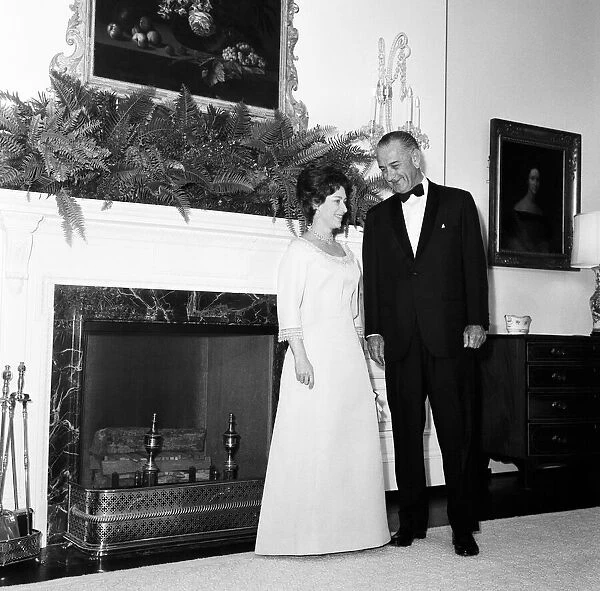 Princess Margaret - November 1965 with President Lyndon B Johnson at a reception at