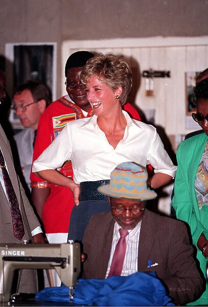 PRINCESS OF WALES LAUGHING DURING VISIT TO RED CROSS CHARITY PROJECTS IN ZIMBABWE - JULY