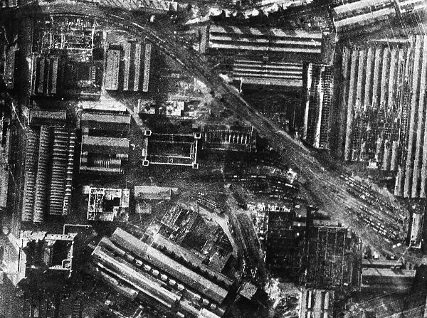 RAF Photo Reconnaissance image taken after a heavy raid on the Krupps Workd at Essen by