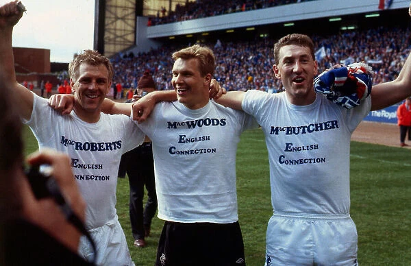 Rangers players celebrate winning League May 1987 Left to Right Graham Roberts