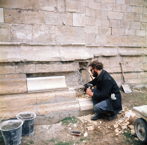 Repairing York Minster, York, Yorkshire. April 1974