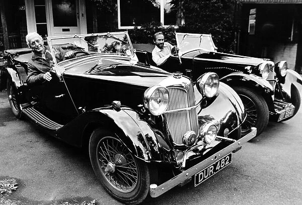 Riley Lynx sports car owners (left to right) Mr Wiles and Mr Cox. 23rd July 1985