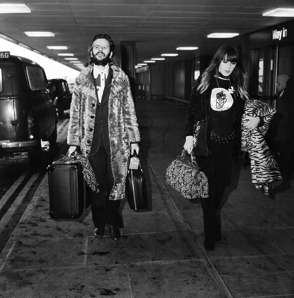Ringo Starr and wife Maureen at Heathrow airport. April 1971 71-3731-002