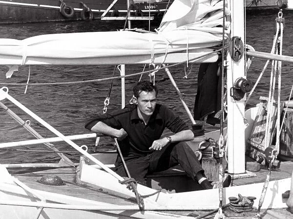 Robin Knox Johnston in his Suhaili boat at Falmouth before his departure for the 1968-69
