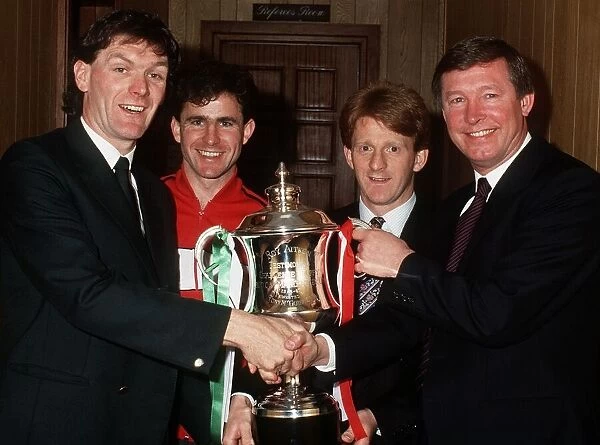 Roy Aitken (left) with Manchester United players Arthur Albiston