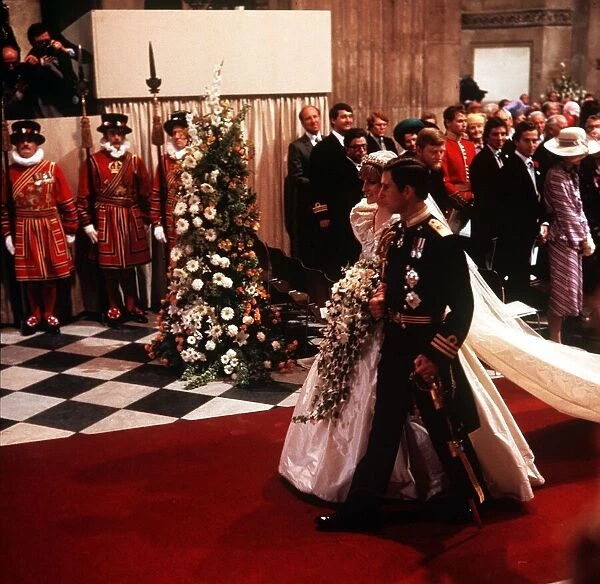 Royal Wedding of Prince Charles & Lady Diana Spencer walking back down the aisle together