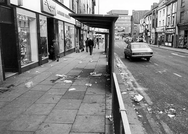 Rubbish litters the Burges in the centre of Coventry 28th December 1977