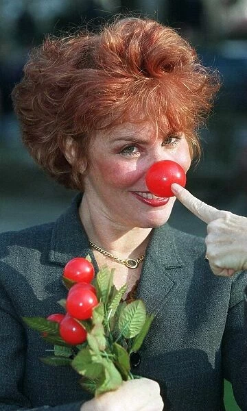 Ruby Wax TV Presenter March 1999 wearing Red Nose in Westminster in aid of