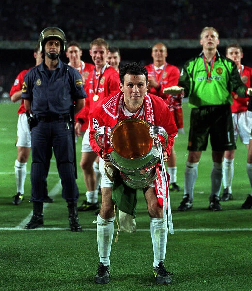 Ryan Giggs May 1999 Manchester Uniteds midfielder rests foot on the Champions