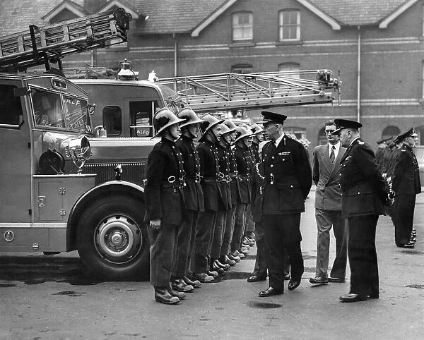Salford Fire Brigade. Mr Charles inspecting the salford fire brigade. June 1954