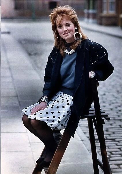 Sally Ann Matthews Actress sitting on chair in Coronation Street February