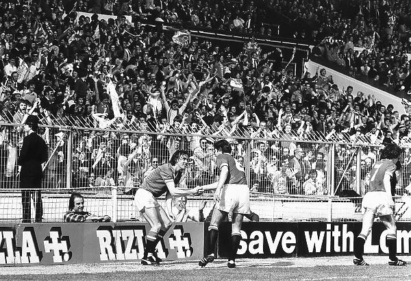 Sammy McIlroy of Manchester United celebates after scoring in the 1979 FA Cup Final