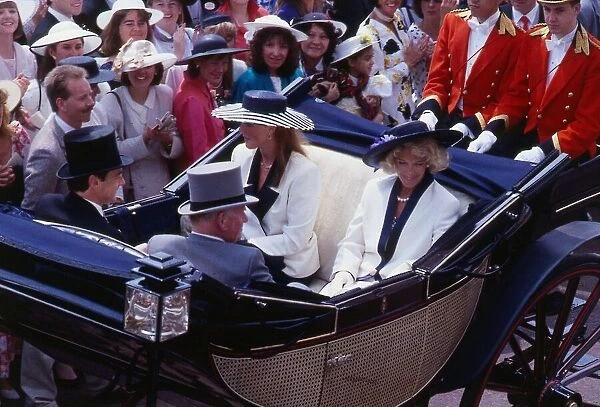 Sarah Duchess of York June 1989 in a carriage with Princess Michael at Ascot