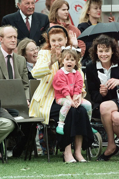 Sarah, Duchess of York and Princess Eugenie watching sports day at Upton House School