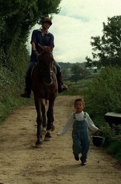 Sharron Davies October 1997 Riding Sylvester the horse at the Woodlands Riding
