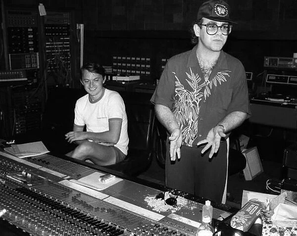 Sir Elton John pictured in the recording studio on the Island of Monstserrat 1982 Looking