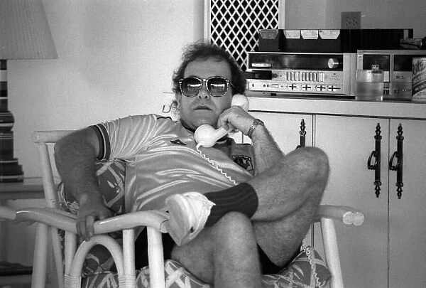 Sir Elton John pictured in the recording studio on the Island of Monstserrat 1982 talking