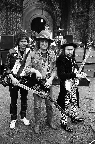 Slade (Dave Hill, Don Powell, Noddy Holder and Jim Lea) filming a new video at Eastnor