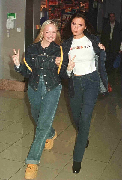 Spice Girls Emma and Victoria leave Heathrow for Los Angeles