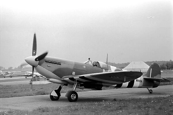 A Spitfire Mark 9 on the runway at Biggin Hill during the airshow. May 1975