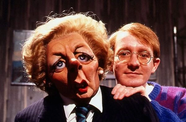 Steve Nallon with Margaret Thatcher puppet December 1987