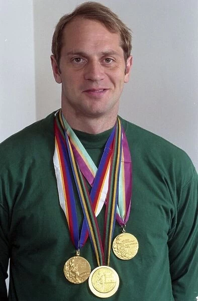 Steve Redgrave, British Olympic rower with three Olympic gold medals at his family home