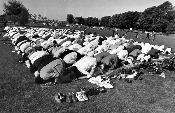 Swansea - Religion - Moslems in prayer at a ceremony marking the end of Ramadan at a