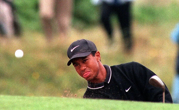 Tiger Woods golfer blasts from the bunker July 1997 on the eve of the Open Golf