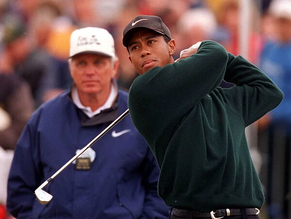 Tiger Woods at Troon for the Open Championship July 1997 Being watched by Butch Harmond