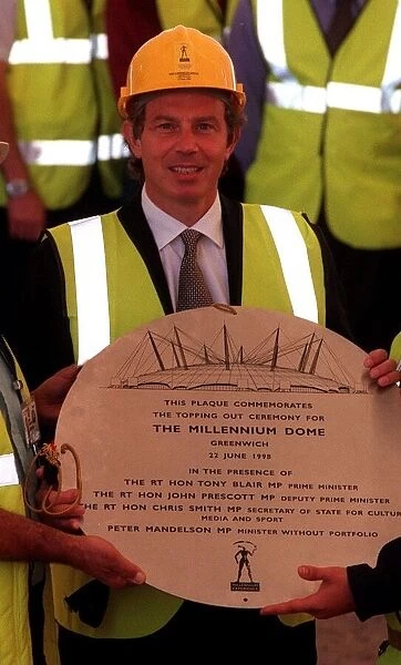 Tony Blair attends the topping out cermoney at the Millennium Dome today