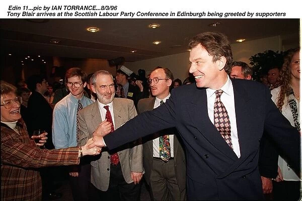 Tony Blair being greeted by supporters at the Scottish Labour Conference 1996