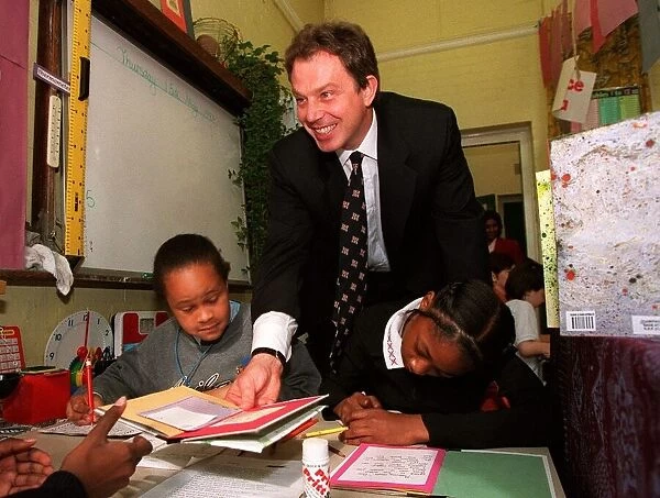 Tony Blair MP Prime Minister in the classroom during a visit to Sudbourne Primary School