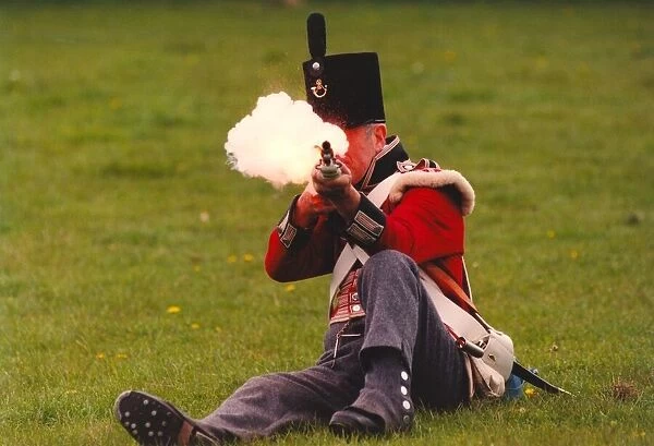Tony Parker a soldier from Stockton testing his rifle (musket) at Beamish Museum