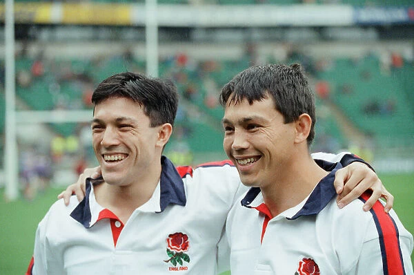 Tony and Rory Underwood pose for the cameras before the start of Englands test match