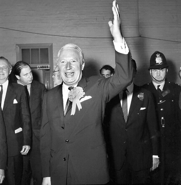 Tory leader Edward Heath, looking jubilant after a day of Election campaigning in his